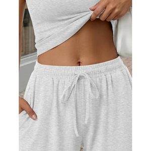 Ensemble Lounge 2 Pièces Femme : Crop Top Manches Courtes et Pantalon Large – Tenue Décontractée d'Été Respirante en Maille Assortie - Product Image 6