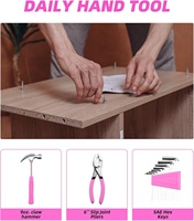 Ensemble d'outils à main en acier au carbone rose de 40 pièces à usage domestique général avec boîte à outils en plastique Boîte de rangement OEM personnalisable