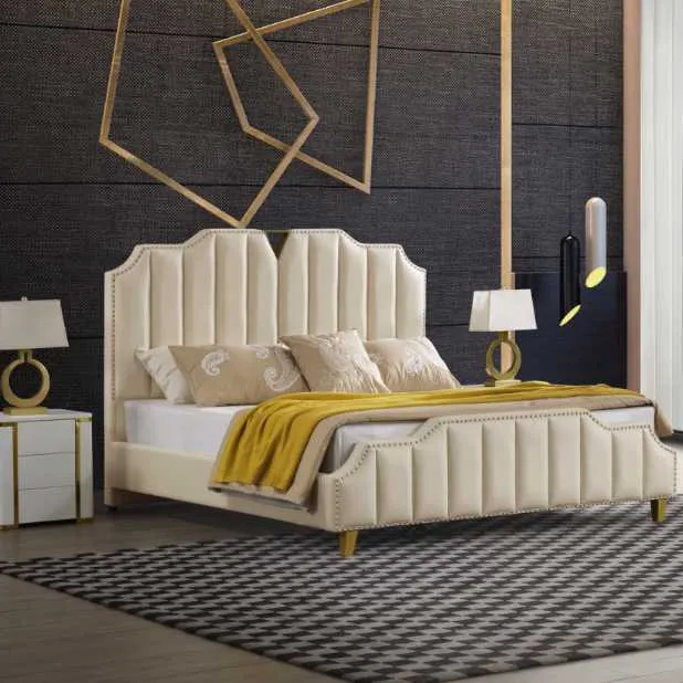 Latest Designs Luxury Modern Unique Bedroom Furniture White King Size Leather Bed