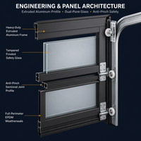 Porte de garage sectionnelle à vue complète en verre givré de style américain, pliable, motorisée, en aluminium, portes de garage intelligentes pour villas