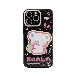 Pour iPhone 15 14 13 12 11 Pro <span class=keywords><strong>Max</strong></span> noir tout compris souple TPU mignon dessin animé Koala paillettes téléphone portable étui de protection - Product Image 1