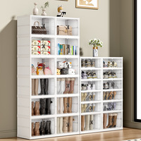 Gabinete Grande Plegable de Plástico Transparente de Una Pieza para Almacenamiento de Zapatos con Doble Fila y Diseño Funcional de Múltiples Niveles Organizador para Sala de Estar
