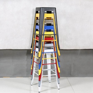 Modern Bistro Powder Coating Metal <strong>Stacking</strong> bar <strong>Stool</strong> with Wood Seat and Backrest - Product Image 1