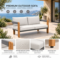 DWOO Ensemble de canapé modulable 4 pièces OEM personnalisé avec pieds en aluminium à effet bois et plateau en verre effet marbre pour patio