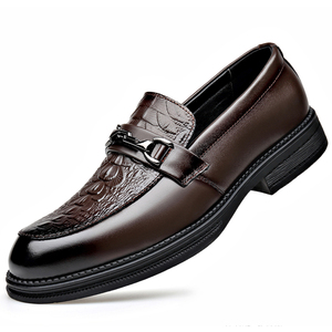 Mocassins brogues vintage pour hommes en cuir gaufré façon croco, <span class=keywords><strong>taille</strong></span> 38-44, à enfiler, avec boucle métallique, chaussures habillées formelles pour affaires et mariages, 2 couleurs - Product Image 1