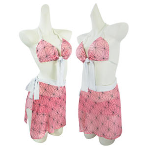 Agatsuma Zenitsu <span class=keywords><strong>Cosplay</strong></span> traje de baño <span class=keywords><strong>Kamado</strong></span> <span class=keywords><strong>Nezuko</strong></span> Kanroji Mitsuri <span class=keywords><strong>Cosplay</strong></span> traje de baño mujer niñas playa vestido tutú falda - Product Image 5
