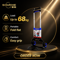 Chariot à main pliable en aluminium robuste de qualité industrielle OEM, bleu, durable, léger, capacité de 60 kg, roues en TPR PP