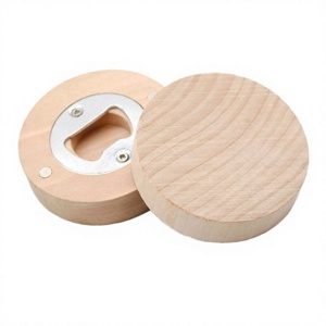 Ouvre-bouteille en bois gravé au laser personnalisé, écologique et portable, avec bouteille ronde en bambou et aimant - Product Image 1