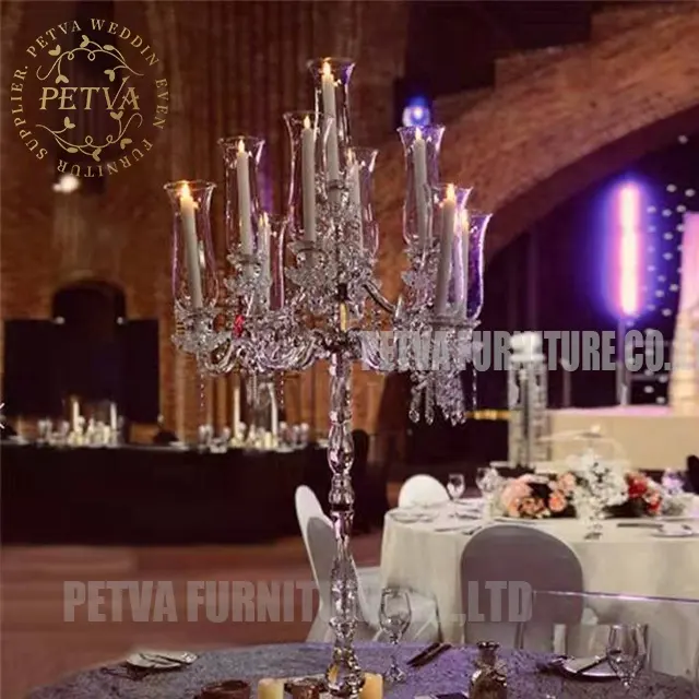 Acrylic crystal clear glass candle holders with led for wedding