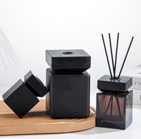 Bouteille vide carrée pour diffuseur à bâtonnets avec bouchon en bois, noire, pour eau aromatique concentrée, 100ML 200ML 500ML