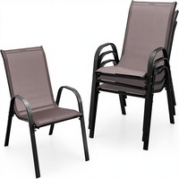 Ensemble de 4 chaises de salle à manger d'extérieur modernes empilables en acier Tangkula, robustes, capacité de 330 lb, avec accoudoirs, pour piscine et jardin