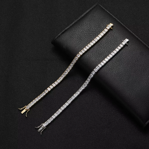 Hip-hop Jewelry Square Zirconium Single-row Tennis <b>Bracelet</b>, Hip-hop <b>Copper</b> Zircon Tennis Chain Tanjing Fashion Lijing Necklace - Product Image 1