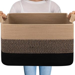 72L XXXL Large Foldable Cotton Rope <strong>Basket</strong> with Handle Rectangle Woven Nursery <strong>Blanket</strong> Storage <strong>Basket</strong> <strong>for</strong> Kids' Toys - Product Image 3