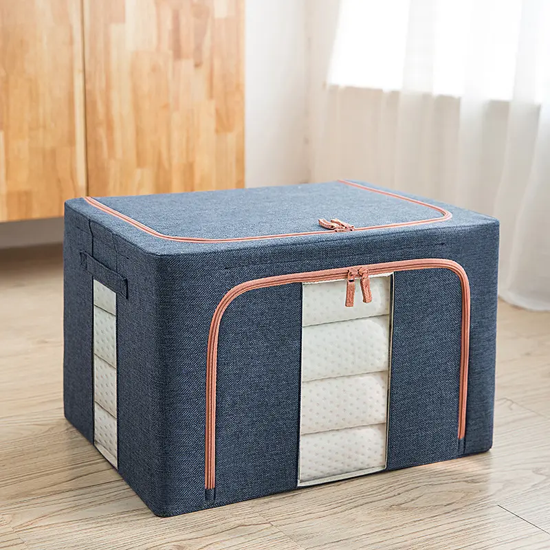 Large Clothes Storage Bins Foldable Metal Frame Storage Box Fabric Container Organizer Set with Handles