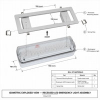 Panneau de sortie de secours LED 2W, étanche IP65, en polycarbonate, utilisation intérieure/extérieure, rechargeable, autonomie de 3 heures, CRI 95 élevé, dimmable