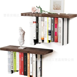 Wooden Floating Bookshelf 2 In 1 <b>Wall</b> <b>Mounted</b> <b>Shelf</b> With Dividers For Organizing Books Magazines Bedroom Desktop Storage - Product Image 5