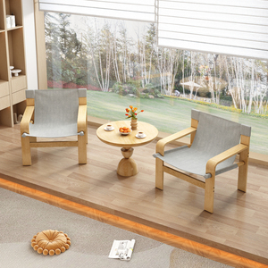Poltrona in Legno di Quercia con Braccioli Larghi, Stile Mid-Century, Rivestimento in Lino, Struttura in Legno Massello, Sedia per Soggiorno - Product Image 3