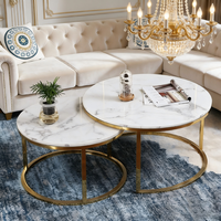 Tables basses rondes au design artistique, design double rond emboîtable, base en acier inoxydable