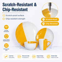 Service de vaisselle en grès bicolore jaune et blanc Guangda – Assiettes, bols et tasses modernes pour la maison, compatibles lave-vaisselle, pour le thé