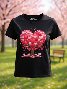 T-shirt da donna con stampa Heart Tree, manica corta, girocollo, top casual, abbigliamento per feste di San Valentino, moda primavera estate autunno - Product Image 2