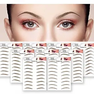 Brown 81 Pairs 9 PC Eyebrow Transfers Stickers、Long Lasting Natural Waterproof Bionic Eyebrow Water Transfer Tattoo Eyebrow