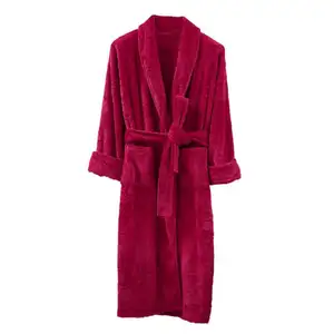 Autumn Winter Red Flannel Thickened Embossed Warm Pajamas Women Sexy Cardigan Bathrobe Women'S Nightgown