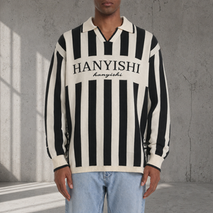 Suéter de Punto Personalizado con Diseño de Letras y Logotipo, <span class=keywords><strong>Cuello</strong></span> Polo, Suéter de Punto a Rayas con Letras para Hombre, Estilo <span class=keywords><strong>Jersey</strong></span> de Fútbol - Product Image 4
