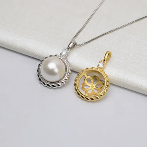 S925 Silver DIY Female Necklace Semi-Finished Jewelry Accessory with Base Concealer <b>Head</b>-<b>Covering</b> Pendant and Pearl Pendant - Product Image 1