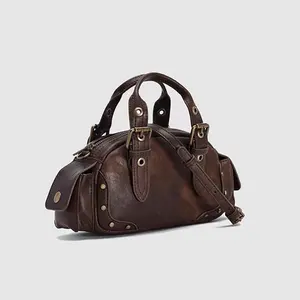 # Pa0919 Verstelbare Handgreep Vintage Pu Lederen Dames Mode Luxe Tas Klassieke Vrouwen Hoge Kwaliteit Handtassen Lederen Handtas