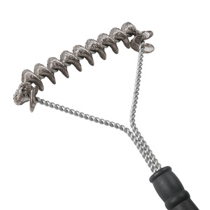 Three Sided Stainless Steel Grill <b>Brush</b> With Curly Bristle <b>Wire</b> Ring For BBQ Cleaning Durable Design Silver Color - Product Image 4