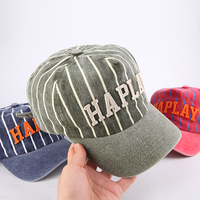 Casquette de baseball personnalisée non doublée à 5 panneaux, à bord court, imprimée à rayures fines, en coton lavé, avec broderie de lettres, de haute qualité, style sportif pour papa