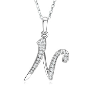 Collana con Ciondolo Lettera N in Argento Sterling 925 Placcato Rodio con Cristalli, Catena a Maglia Box, Unisex, Classica per Uso Quotidiano - Product Image 1