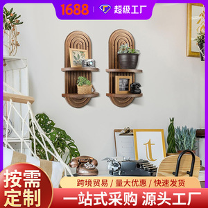 Solid Wood <b>Wall</b> <b>Mounted</b> Oval <b>Shelf</b> 2 Tier Storage Rack For Living Room Decorative Display - Product Image 5