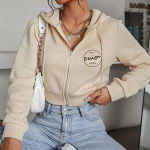 Custom Logo Wholesale Crop <b>Tops</b> <b>Women</b> Hoodie Screen Print Long Sleeve Blank Thick Winter Sports Gym Crop <b>Zip</b> <b>up</b> Hoodie Woman - Product Image 6