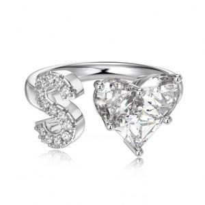 Bagues de fiançailles DYLAM 0,75 CT en argent sterling 925 pour femmes, 26 lettres de l'alphabet A-Z, lettre S, cœur, zircone cubique 5A, bagues de promesse - Product Image 1