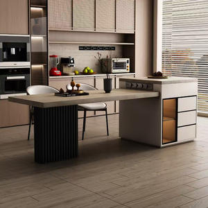 Isola Multifunzionale in Legno di Alta Gamma con Piano in Pietra, Design Italiano di Lusso Leggero, <span class=keywords><strong>Penisola</strong></span> da Cucina Rettangolare - Product Image 1