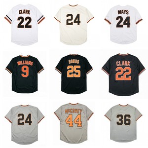 Vintage stijl geborduurde honkbalshirts voor heren 24 Willie Mays 22 Will Clark 43 Dave Dravecky 44 Willie McCovey S-3XL - Product Image 1