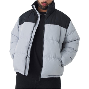 Men's Color Block Puffer Jacket Stand Collar Quilted <b>Down</b> Coat Waterproof Breathable Winter Outerwear - Product Image 1