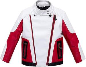 Blouson en cuir pour enfants personnalisé, veste en similicuir matelassée pour garçons et filles, style motard pour tout-petits - Product Image 2