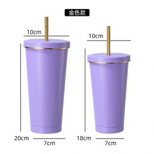 500ml/750ml White Colors with Gold Rim <b>Double</b> <b>Wall</b> Insulated Stainless Steel Sippy Straw Tumbler - Product Image 3