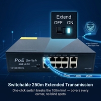 AI PoE Switch 8 Port 8GE+2GE Gigabit 1000Mbps 6KV Blitzschutz 250m AI Watchdog 22Gbps QoS für IP-Kamera CCTV