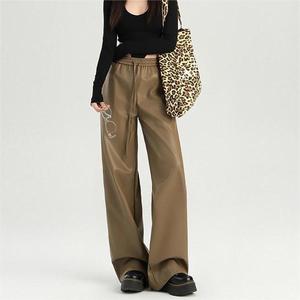 Xinjian femmes respirant en cuir PU crayon Cargo automne hiver Collection décontracté jambe droite taille haute lâche plat Design - Product Image 5