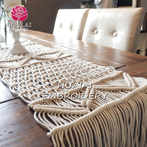 HT-TC-Z015 13x108inch Milky White Dobby Printed 100% Polyester <strong>Washable</strong> Durable Eco-Friendly Woven Table <strong>Runners</strong> - Product Image 2