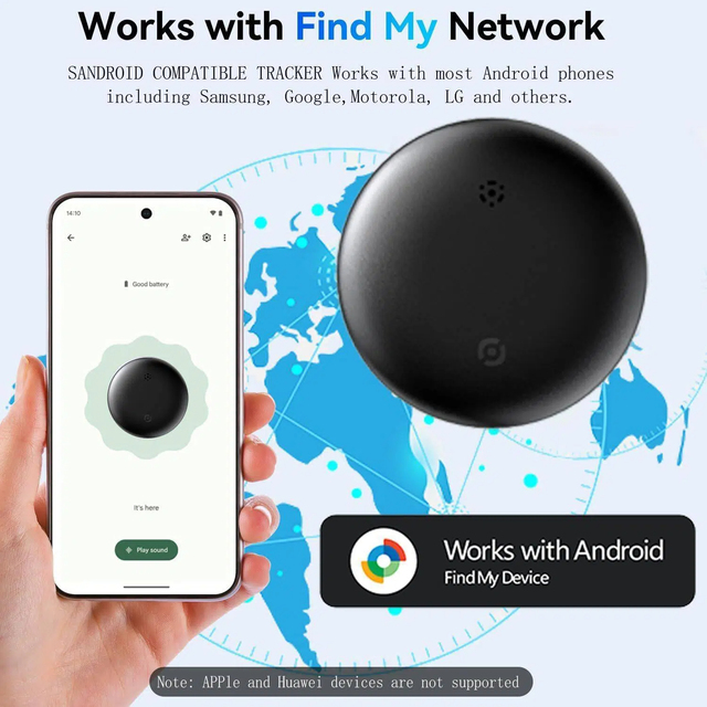 Smart IP67 Waterproof GPS Tracker for Pets & Wallet Works with Google Find My Device Bluetooth 1 Year Battery Life