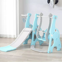 Ensemble de toboggan et balançoire 3 en 1 pour tout-petits avec panier de basket bleu, aire de jeux intérieure en plastique pour enfants, activité à domicile
