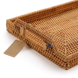 Bandeja de comida de ratán natural Bandejas tejidas de ratán Plato de fruta seca rectangular Almacenamiento de cosméticos Almacenamiento de sala de estar - Product Image 4