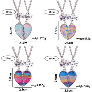 2 Pcs/Set Couple Jewelry Heart Broken Pendent Necklace for Girls Boys Best Friends Gradient Color Star BFF Necklaces - Product Image 4