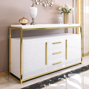 <span class=keywords><strong>Buffet</strong></span> de rangement léger de luxe en acier inoxydable doré <span class=keywords><strong>buffet</strong></span> en <span class=keywords><strong>bois</strong></span> brillant - Product Image 3