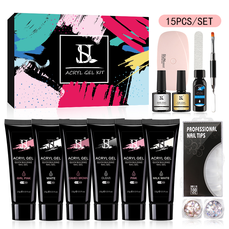 Nagel verlängerung Poly Nail Gel Set Box Private Label 12 Farben Poly Acryl Gel Nagel Kit Mit UV-LED-Lampe