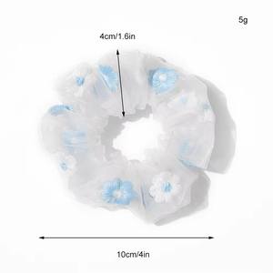 Elastici per Capelli Stile Bohémien con Ricamo Floreale, Lunga Coda, in Garza, Rosa e Blu, Accessori per Capelli da Donna - Product Image 6